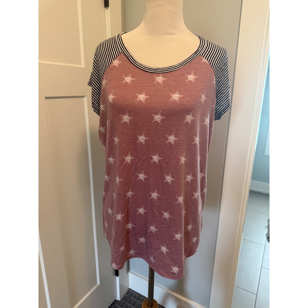 Chris & Carol Plus Size 2XL/2XG Top Stars Black Stripe Raglan‎ T-Shirt